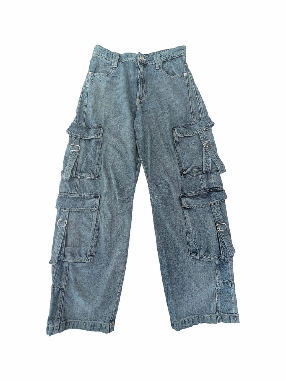 Zara Woman Blue Denim Multi-Pocket Baggy Cargo Jeans Size 10 Utility Lagenlook